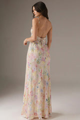 Rosa Spaghettiträger Blumen Etui Abendkleid