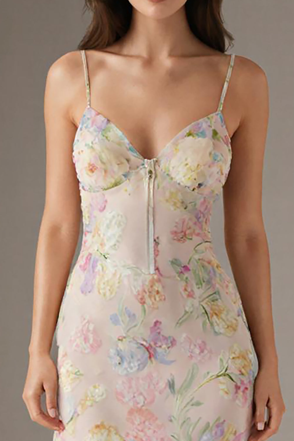 Rosa Spaghettiträger Blumen Etui Abendkleid