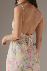 Rosa Spaghettiträger Blumen Etui Abendkleid