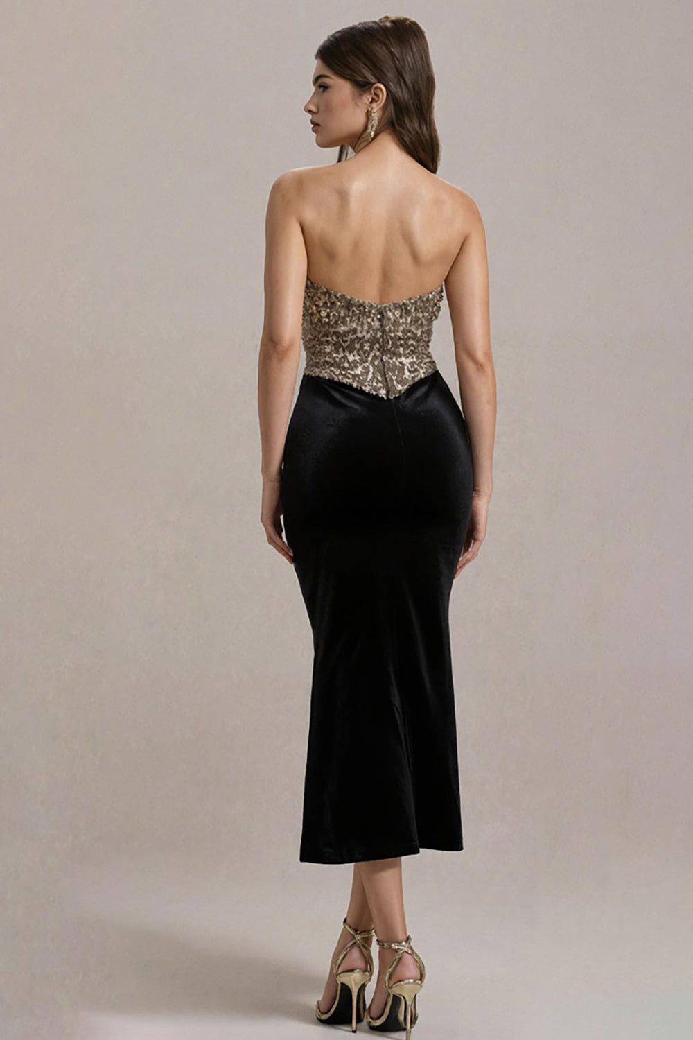 Trägerloses Figurbetontes Schwarzes Krawatten Kleid