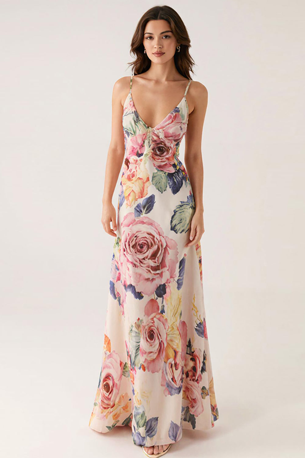 Rosa Blumen Etui Abendkleid mit Spaghettiträgern