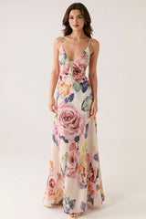 Rosa Blumen Etui Abendkleid mit Spaghettiträgern