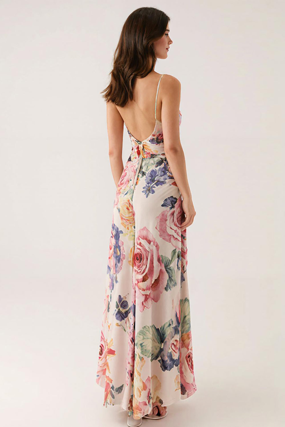 Rosa Blumen Etui Abendkleid mit Spaghettiträgern