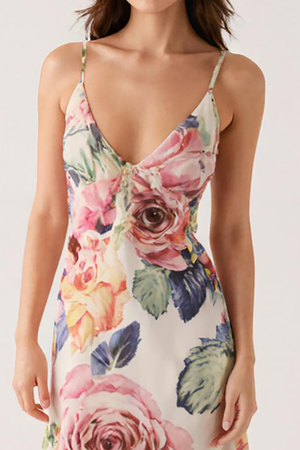 Rosa Blumen Etui Abendkleid mit Spaghettiträgern