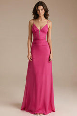 Fuchsia Spaghettiträger Etui Abendkleid