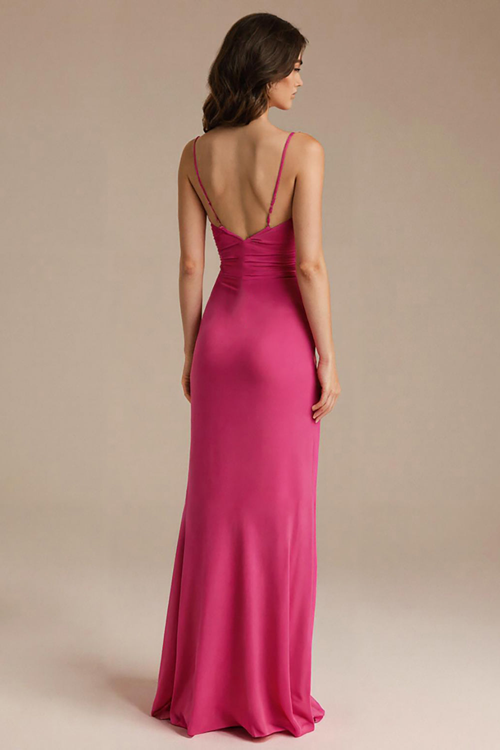 Fuchsia Spaghettiträger Etui Abendkleid