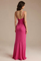 Fuchsia Spaghettiträger Etui Abendkleid