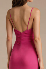 Fuchsia Spaghettiträger Etui Abendkleid