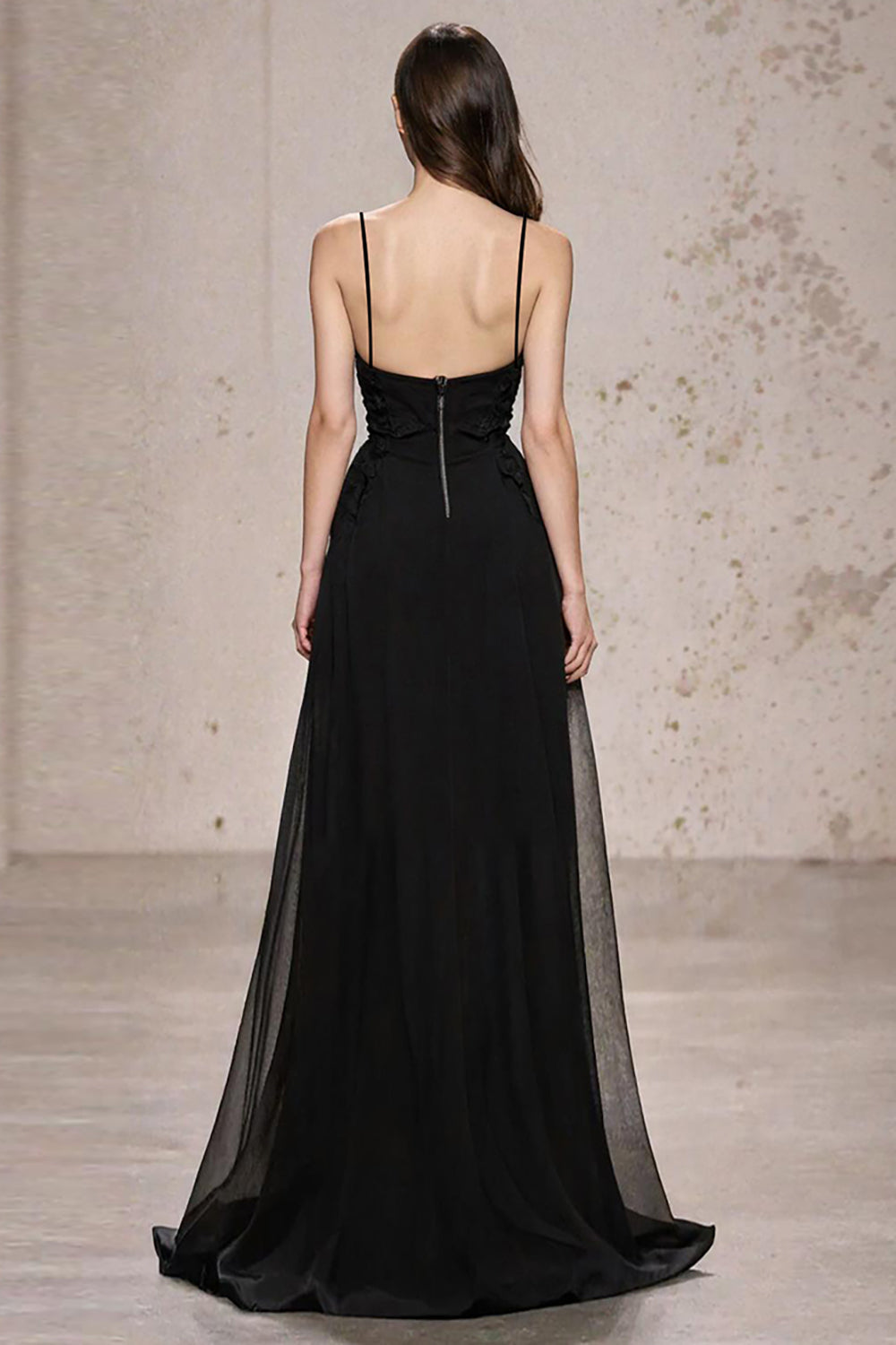 A Linie Spaghettiträger Schwarzes Krawatten Kleid mit Schlitz