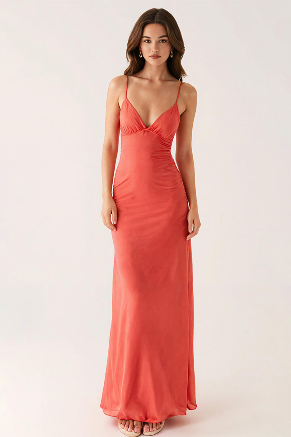 Orange Spaghettiträger Etui Abendkleid