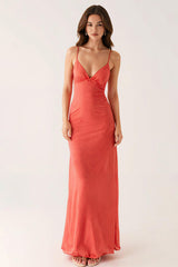 Orange Spaghettiträger Etui Abendkleid
