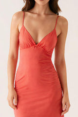 Orange Spaghettiträger Etui Abendkleid