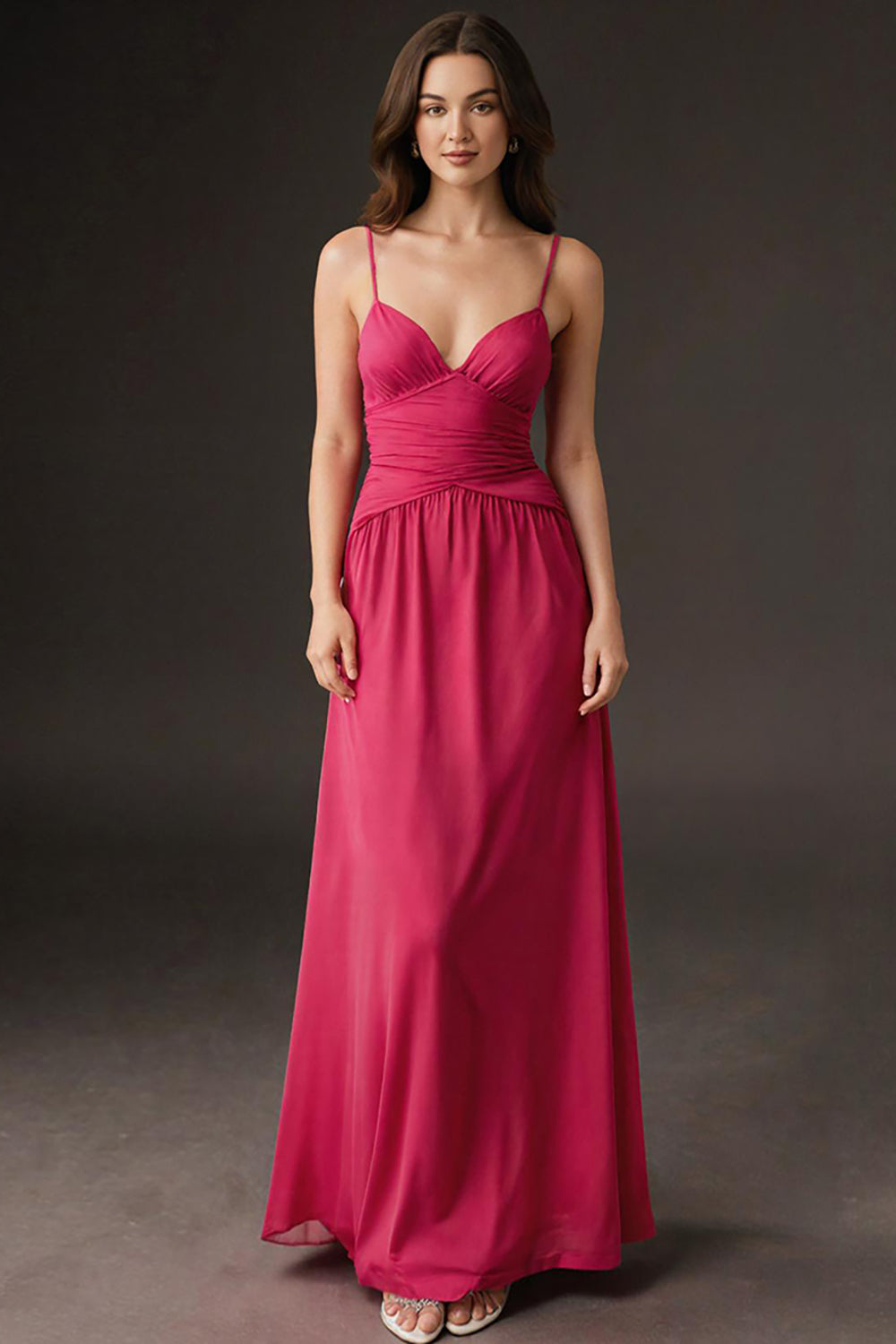 Wassermelone Spaghettiträger Langes Abendkleid