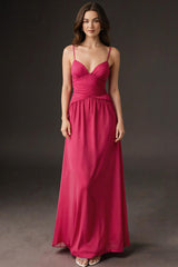 Wassermelone Spaghettiträger Langes Abendkleid