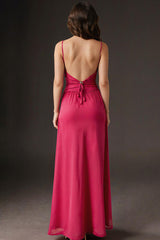 Wassermelone Spaghettiträger Langes Abendkleid
