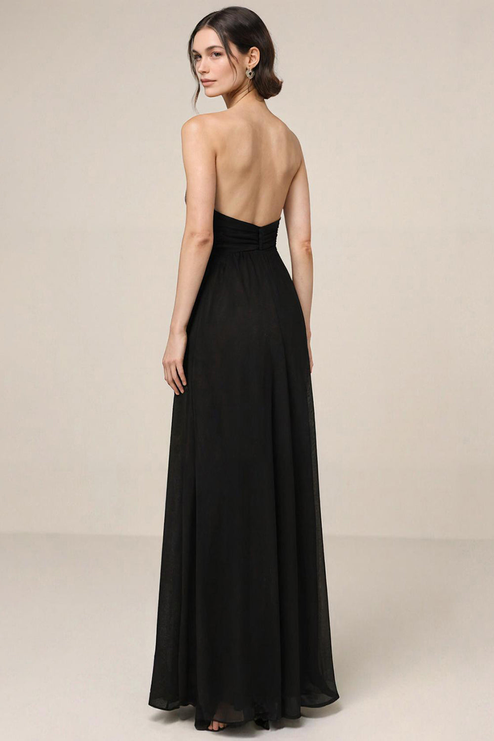 Trägerloses A-Linie Schwarzes Langes Abendkleid