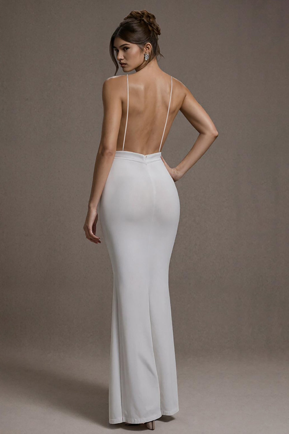 Weißes Meerjungfrau Spaghettiträger Langes Standesamtkleid