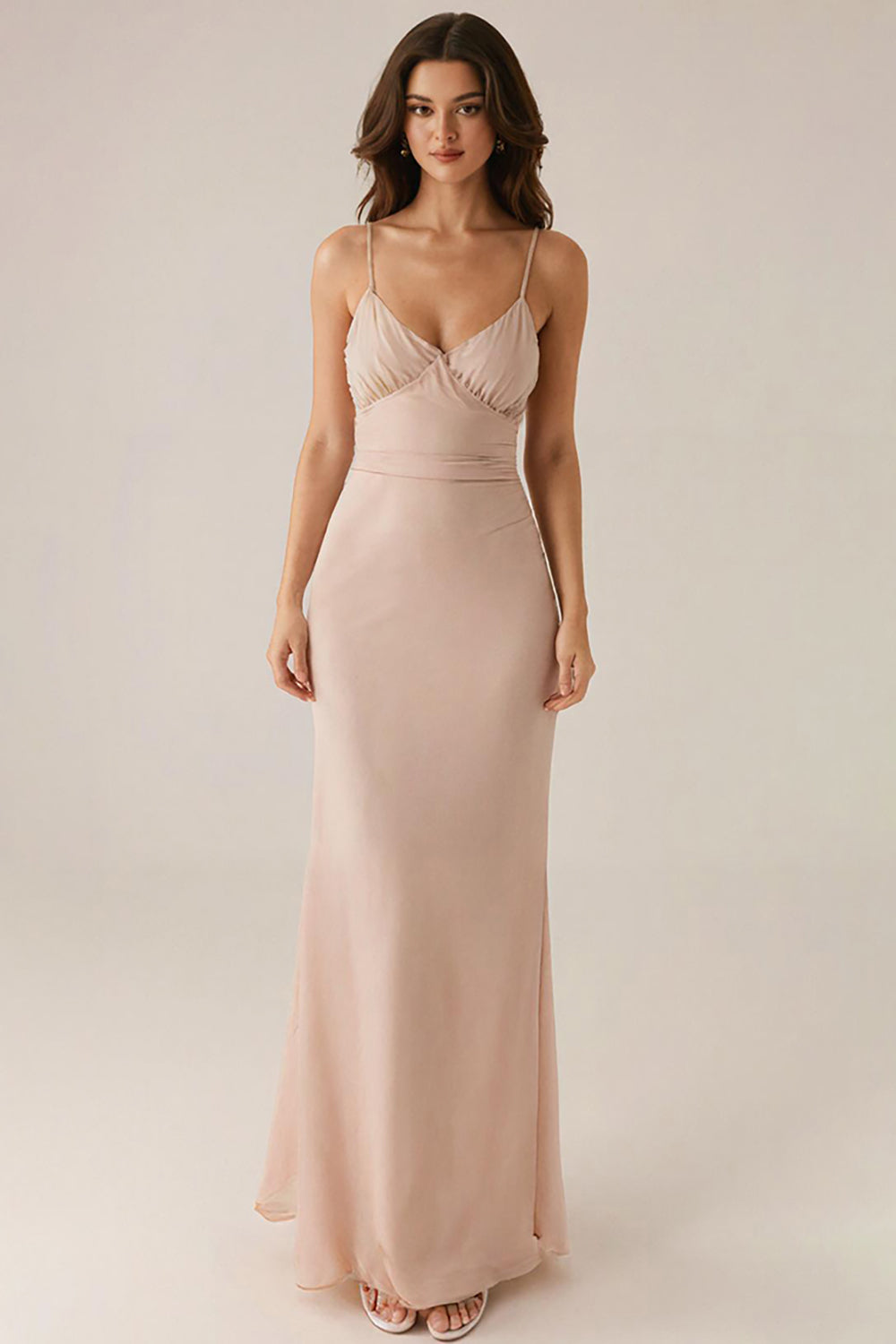 Aprikose Spaghettiträger Etui Langes Abendkleid