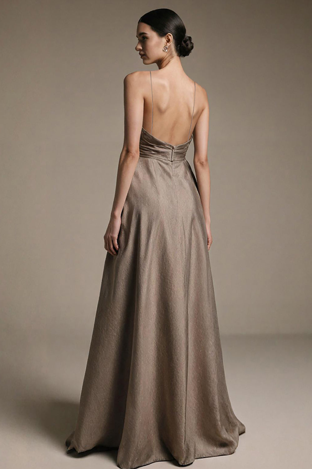 Kaffee V-Ausschnitt A Linie Langes Abendkleid mit Schlitz