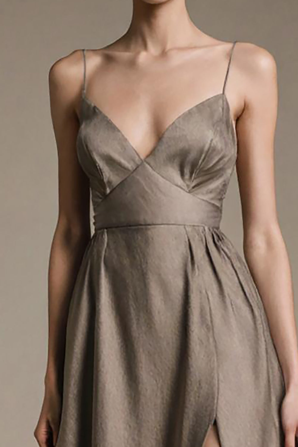 Kaffee V-Ausschnitt A Linie Langes Abendkleid mit Schlitz