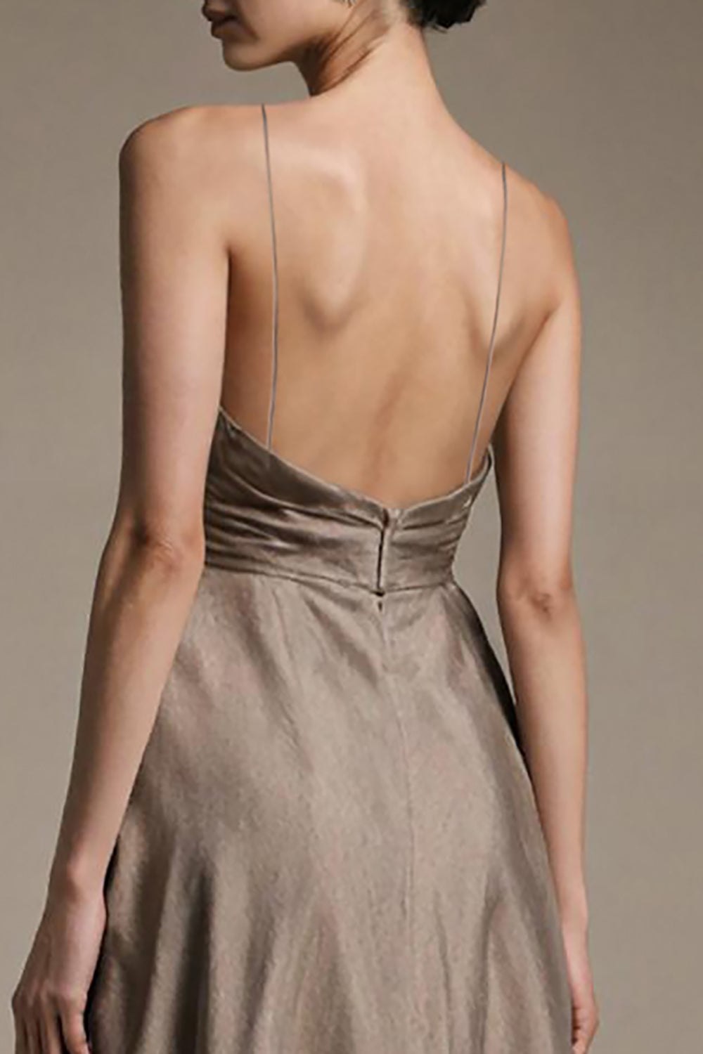 Kaffee V-Ausschnitt A Linie Langes Abendkleid mit Schlitz