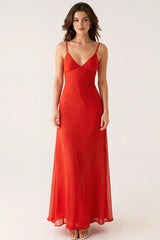 Burunt Orange Spaghettiträger A Linie Abendkleid