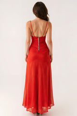 Burunt Orange Spaghettiträger A Linie Abendkleid