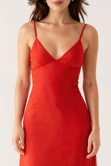 Burunt Orange Spaghettiträger A Linie Abendkleid