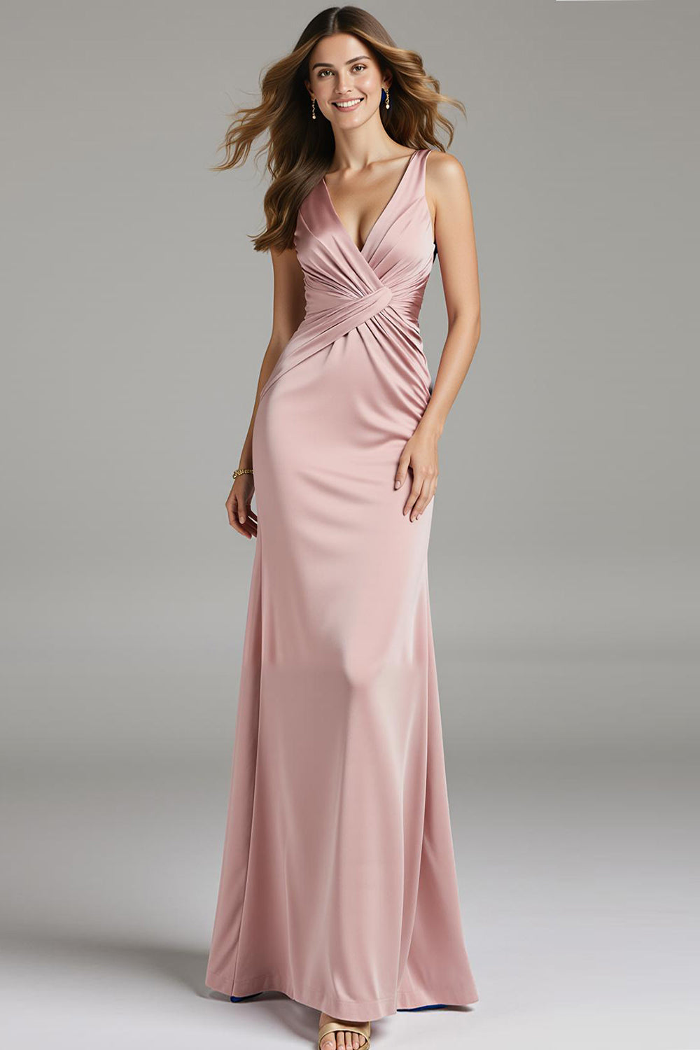 Hellrosa Satin Meerjungfrau Gerafftes Langes Ballkleid