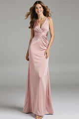 Hellrosa Satin Meerjungfrau Gerafftes Langes Ballkleid