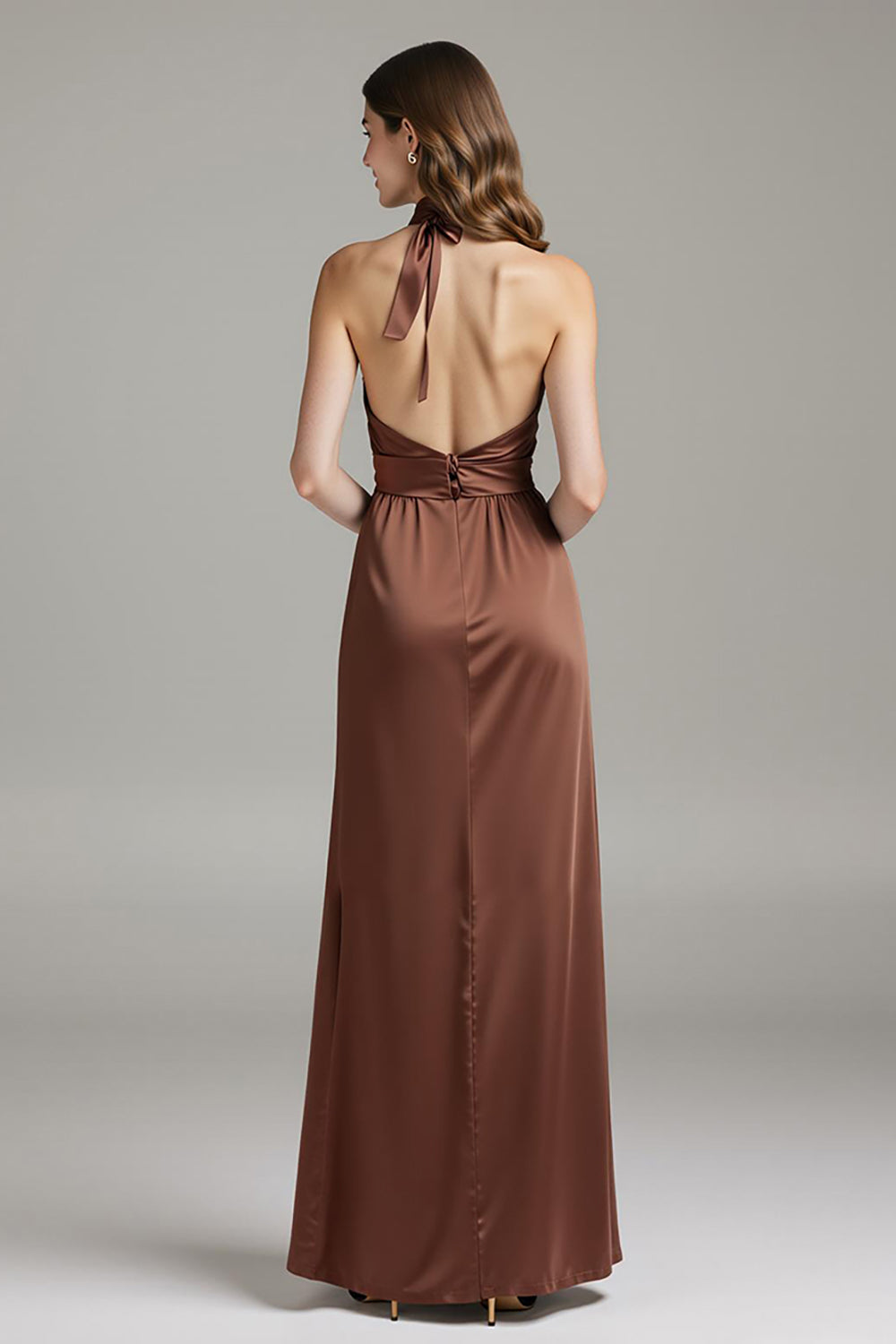Kaffee Etui Satin Neckholder Langes Ballkleid