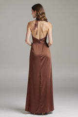 Kaffee Etui Satin Neckholder Langes Ballkleid