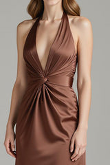 Kaffee Etui Satin Neckholder Langes Ballkleid