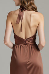 Kaffee Etui Satin Neckholder Langes Ballkleid
