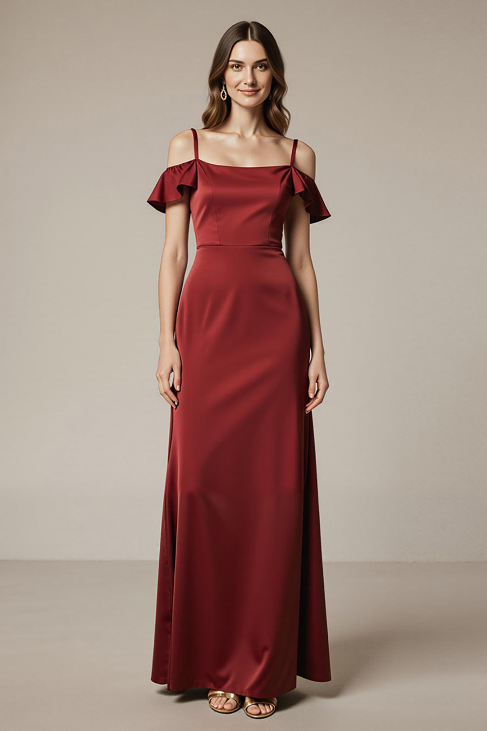 Rotes Schulterfreies Satin Etui Langes Abendkleid