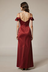 Rotes Schulterfreies Satin Etui Langes Abendkleid