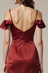 Rotes Schulterfreies Satin Etui Langes Abendkleid