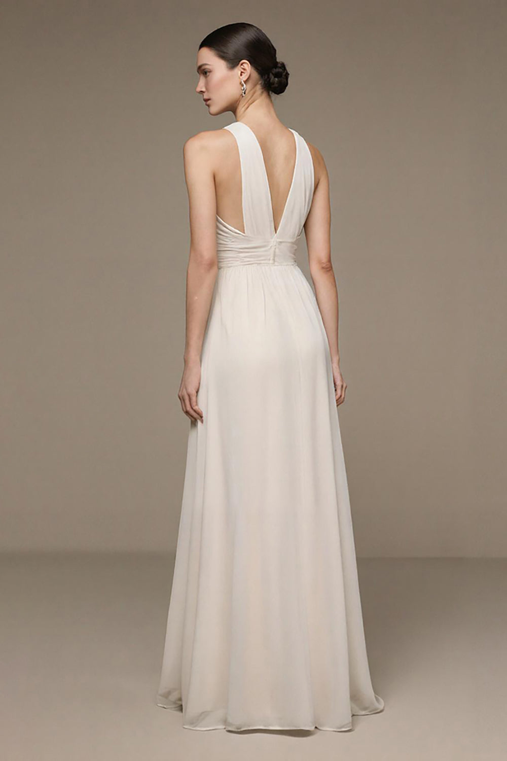 Elfenbein A-Linie Standesamtkleid mit V-Ausschnitt und Schlitz