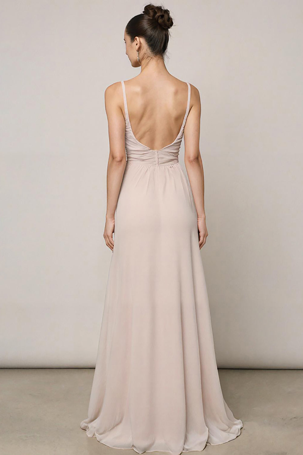 Elfenbein A-Linie Spaghettiträger Langes Standesamtkleid