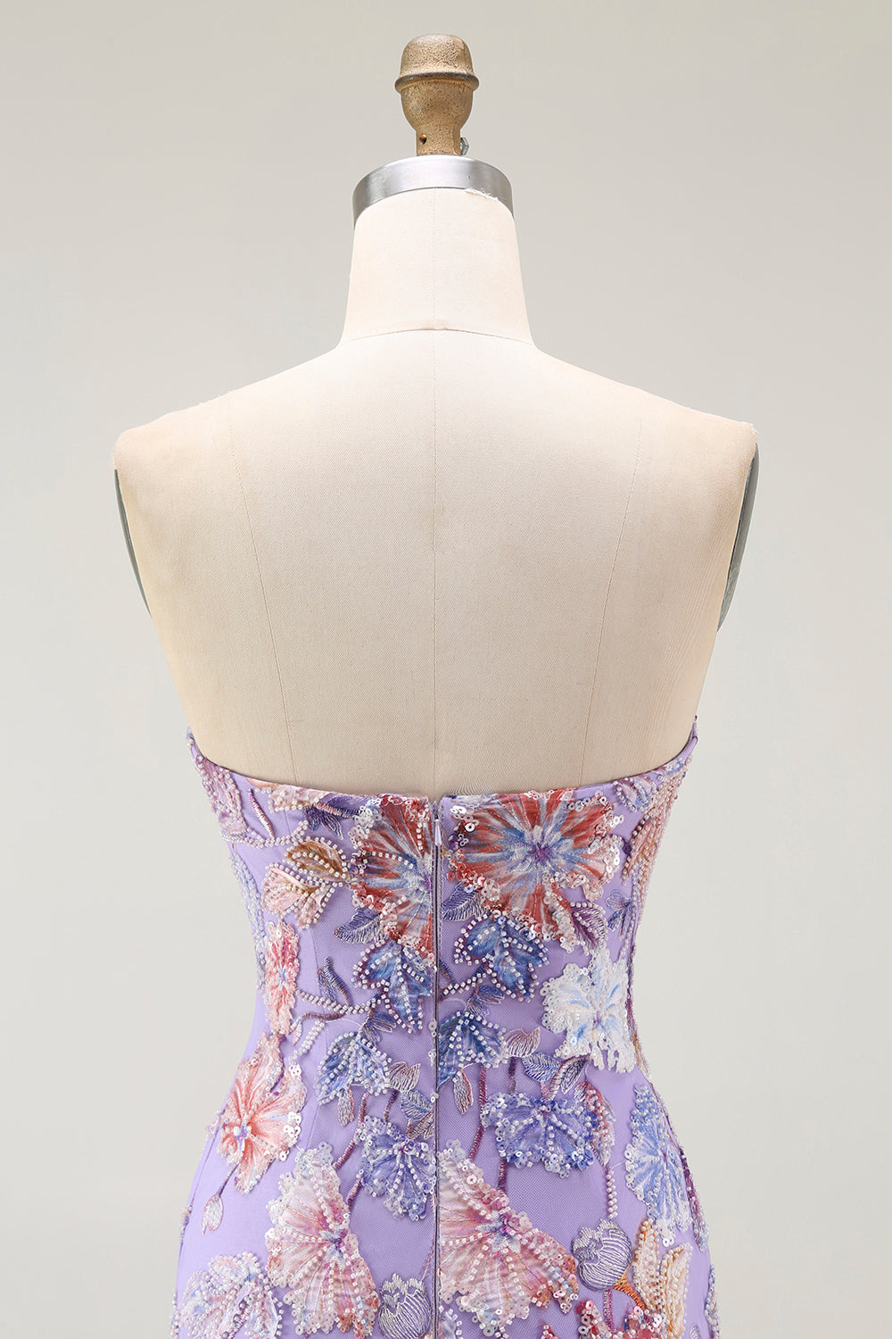 Trägerloses Lila Blumen Etui Ballkleid mit Perlen