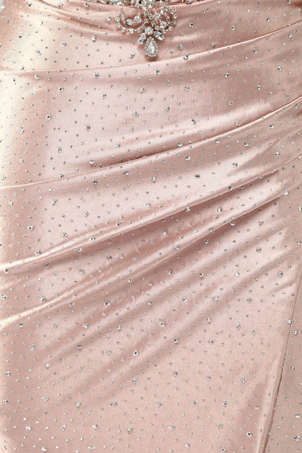 Blush Meerjungfrau Spaghettiträger Perlenbesetztes Ballkleid mit seitlichem Streamer