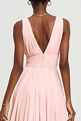Langes A-Linie Rosa Ballkleid aus Chiffon mit Rüschen und Schlitz