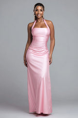 Neckholder Rosa Satin Etui Langes Ballkleid