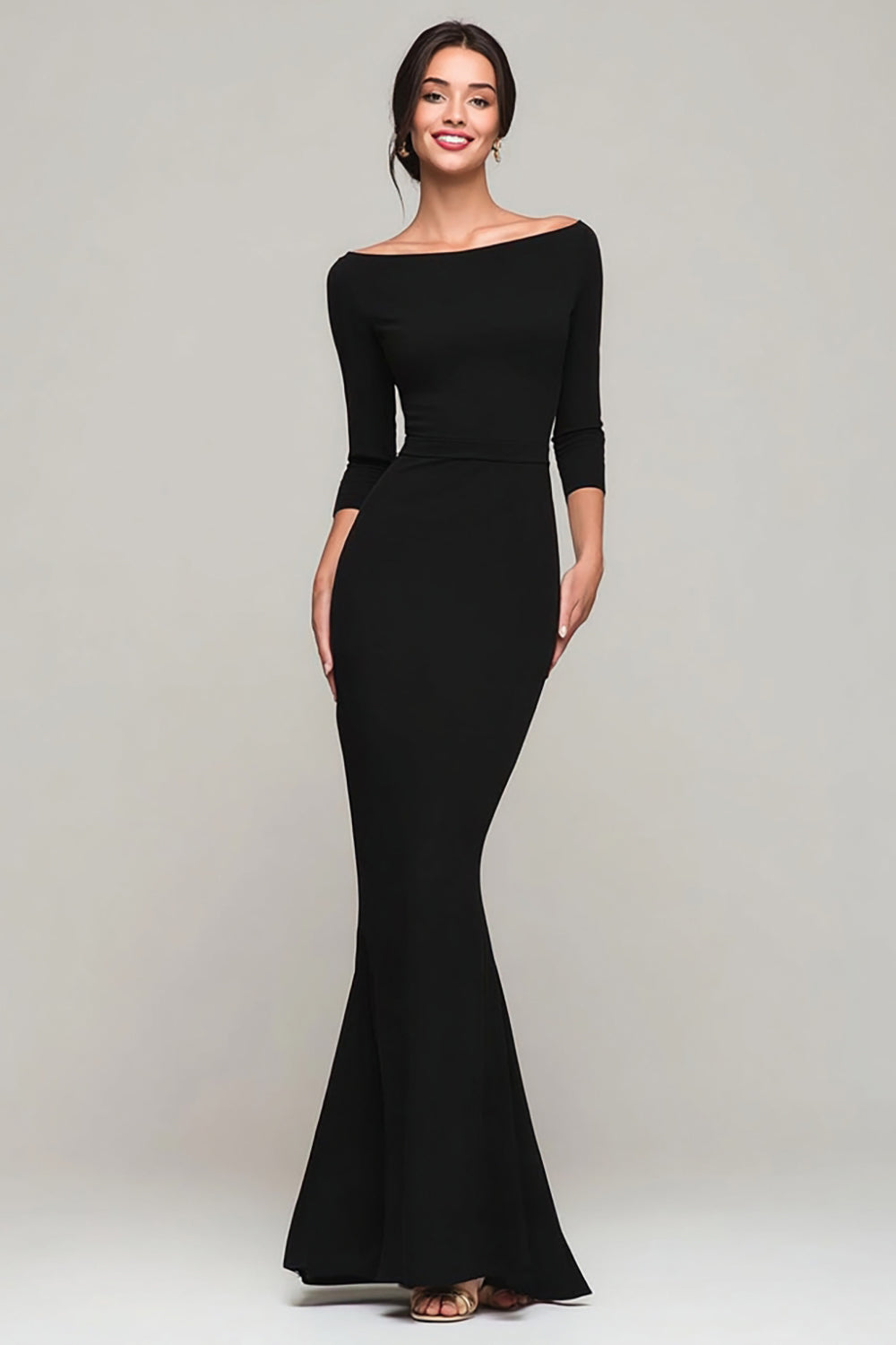 Schwarzes Meerjungfrauen Ballkleid mit Bateau-Ausschnitt