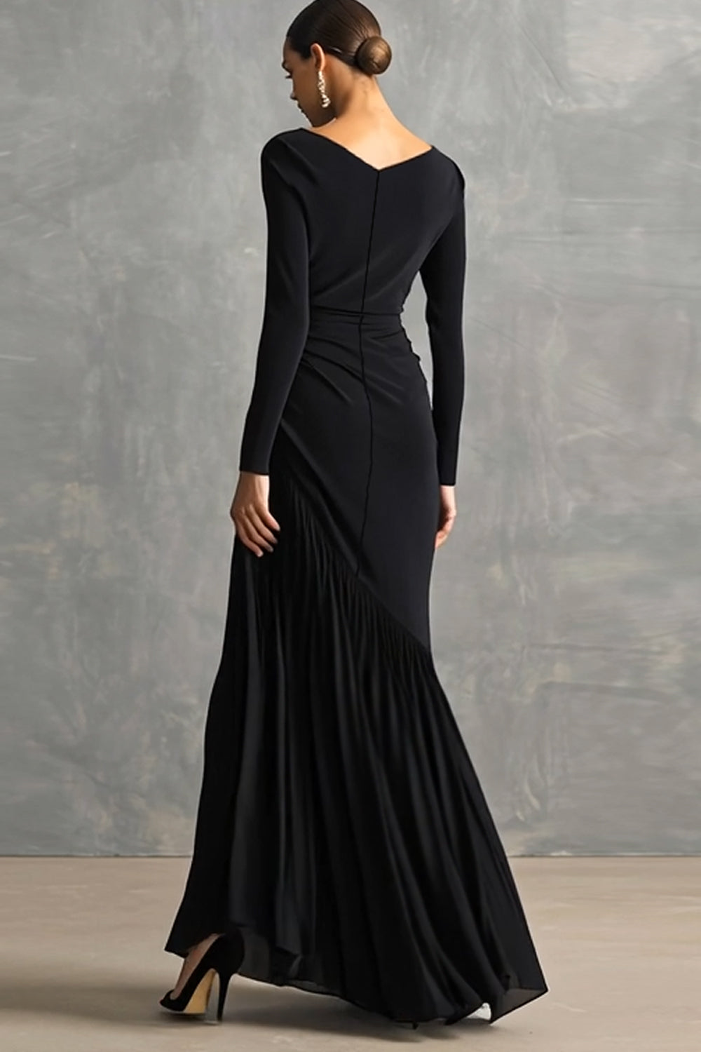 Schwarzes Meerjungfrauen Ballkleid mit Rüschen
