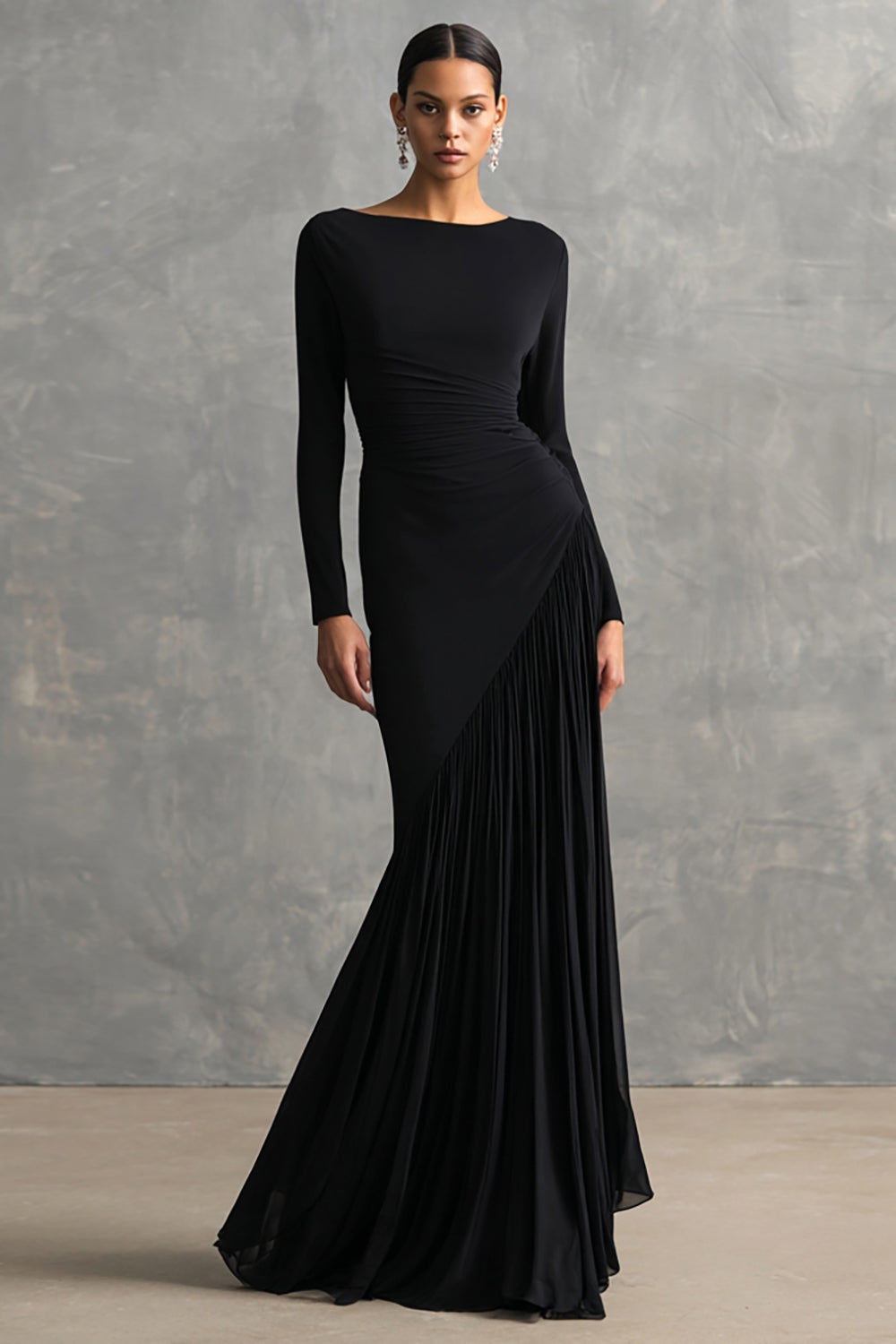 Schwarzes Meerjungfrauen Ballkleid mit Rüschen