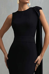 Einfaches Schwarzes Meerjungfrauen Ballkleid aus Krepp