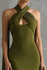 Olive Neckholder Etui Chiffon Langes Ballkleid
