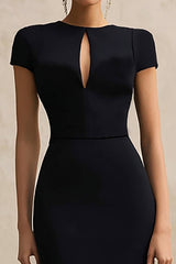 Schwarzes Midi Partykleid mit kurzen Ärmeln
