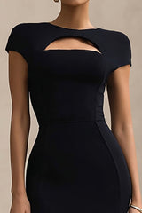 Etui Schwarzes Midi Partykleid mit Ausschnitt